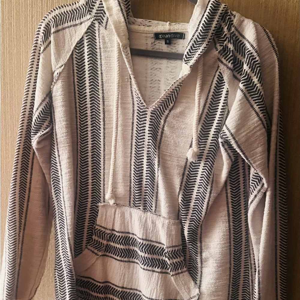Ocean Drive Cream and Black Striped Hoodie